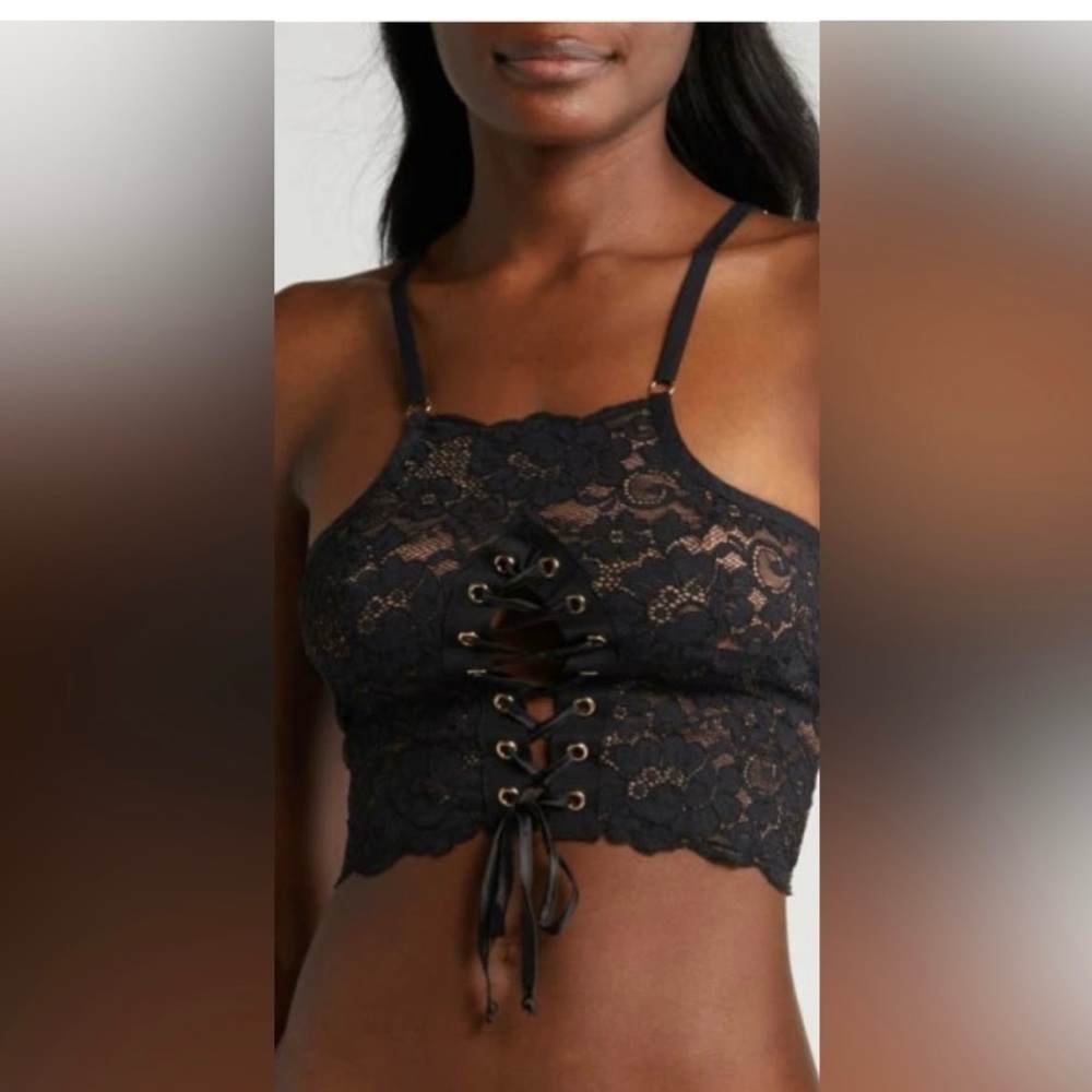 NWT We Are HAH Top 2 Bottom Black Lace Convertible Cami XS